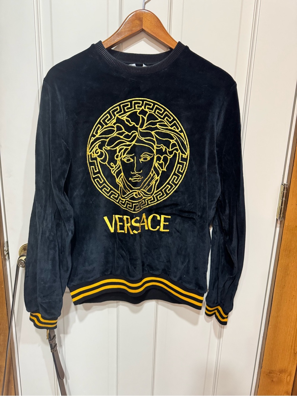 Versace Black Velvet Crew sweater 164cm fits XS NWOT